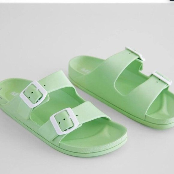 Mint Green Double Buckle Rubber Foam Slide Sandals - Picture 2 of 4